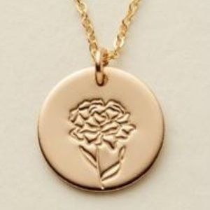 NEW January Carnation Birth Flower Coin Necklace